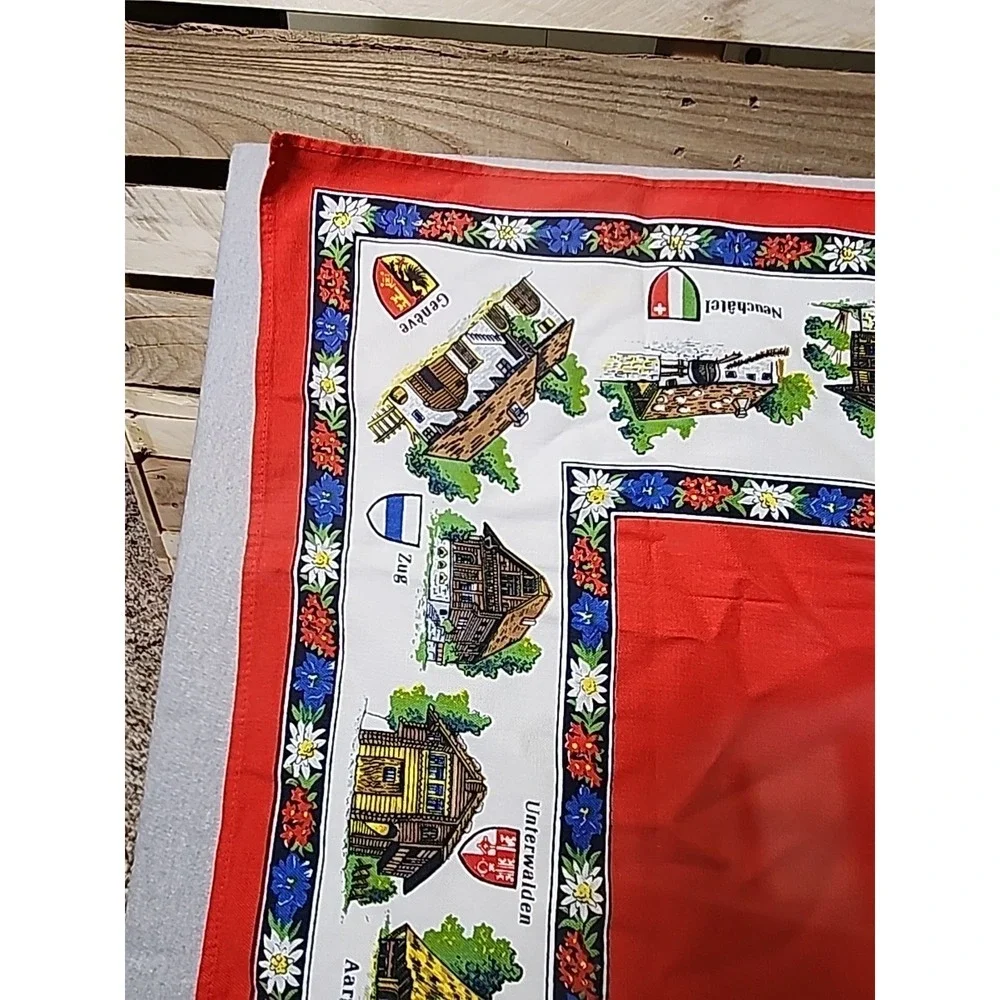 Vintage Small Table Cloth/Scarf Swiss Mountain‎ Towns